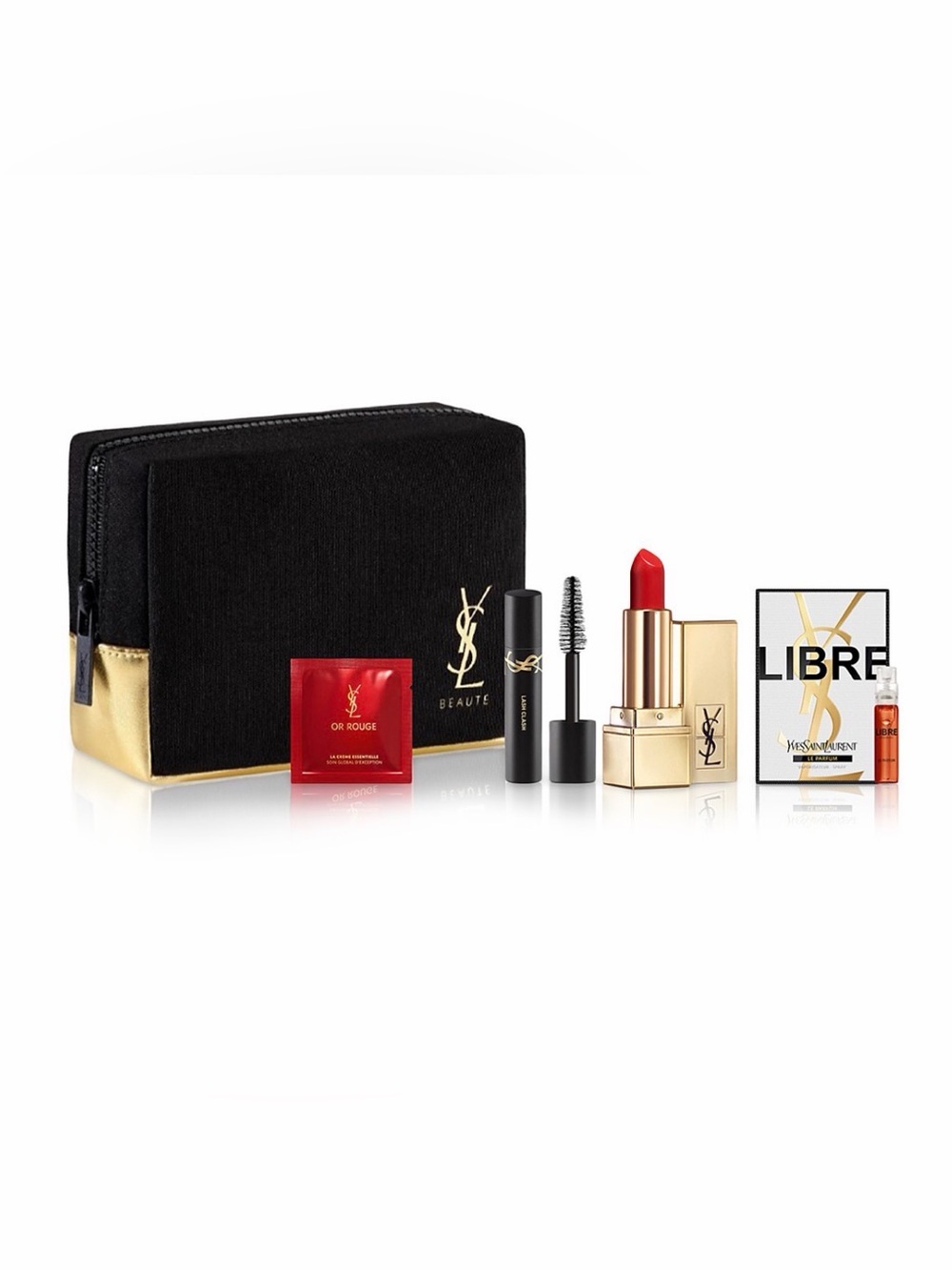 Yves Saint Laurent Red Lipstick & Black Mascara Set with Gold Accents
